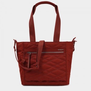 Red Brown Women's Hedgren Zoe Medium Rfid Tote Bags | VJI6623YZ