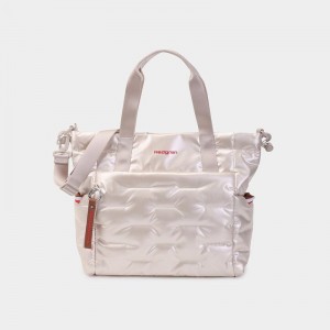 White Beige Women's Hedgren Puffer Tote Bags | ENH3650YB